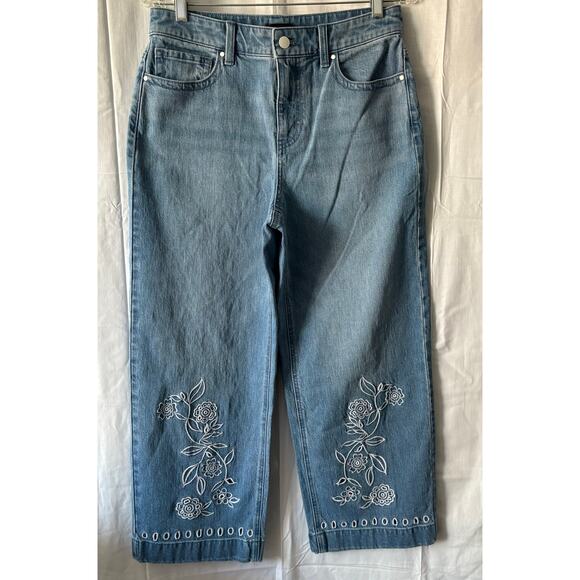 Talbots Wide Leg Crop Jeans Floral Embroidery Size 4 - Picture 1 of 7
